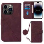 For iPhone 15 Pro Max Crossbody 3D Embossed Flip Leather Phone Case(Wine Red)