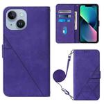 For iPhone 15 Plus Crossbody 3D Embossed Flip Leather Phone Case(Purple)