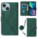 For iPhone 15 Plus Crossbody 3D Embossed Flip Leather Phone Case(Dark Green)