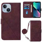 For iPhone 15 Plus Crossbody 3D Embossed Flip Leather Phone Case(Wine Red)