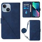 For iPhone 15 Crossbody 3D Embossed Flip Leather Phone Case(Blue)