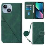 For iPhone 15 Crossbody 3D Embossed Flip Leather Phone Case(Dark Green)