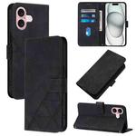 For iPhone 16 Crossbody 3D Embossed Flip Leather Phone Case(Black)