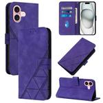For iPhone 16 Crossbody 3D Embossed Flip Leather Phone Case(Purple)