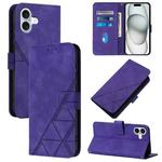 For iPhone 16 Plus Crossbody 3D Embossed Flip Leather Phone Case(Purple)