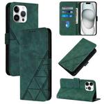 For iPhone 16 Pro Max Crossbody 3D Embossed Flip Leather Phone Case(Dark Green)