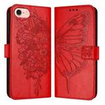 For iPhone SE 2024 Embossed Butterfly Leather Phone Case(Red)