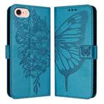 For iPhone SE 2024 Embossed Butterfly Leather Phone Case(Blue)
