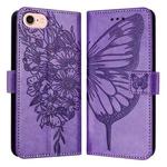 For iPhone SE 2024 Embossed Butterfly Leather Phone Case(Light Purple)