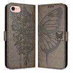 For iPhone SE 2024 Embossed Butterfly Leather Phone Case(Grey)