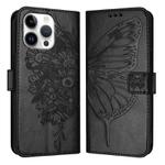 For iPhone 16 Pro Max Embossed Butterfly Leather Phone Case(Black)