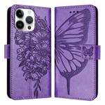 For iPhone 16 Pro Max Embossed Butterfly Leather Phone Case(Light Purple)