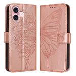 For iPhone 16 Embossed Butterfly Leather Phone Case(Rose Gold)