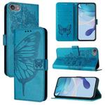 For iPod Touch 7 / 6 / 5 Embossed Butterfly Leather Phone Case(Blue)