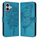 For iPhone 17 Embossed Butterfly Leather Phone Case(Blue)