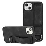 For iPhone 14 Wristband Holder Leather Back Phone Case(Black)