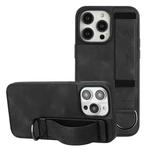 For iPhone 14 Pro Max Wristband Holder Leather Back Phone Case(Black)