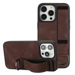 For iPhone 14 Pro Max Wristband Holder Leather Back Phone Case(Coffee)