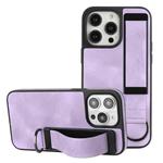 For iPhone 14 Pro Wristband Holder Leather Back Phone Case(Purple)