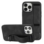 For iPhone 13 Pro Wristband Holder Leather Back Phone Case(Black)