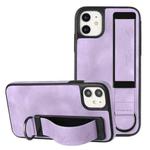 For iPhone 12 Wristband Holder Leather Back Phone Case(Purple)