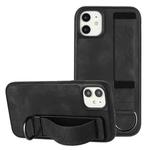 For iPhone 11 Wristband Holder Leather Back Phone Case(Black)