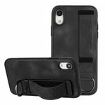 For iPhone XR Wristband Holder Leather Back Phone Case(Black)