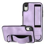 For iPhone XR Wristband Holder Leather Back Phone Case(Purple)