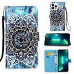 For iPhone 15 Pro Colored Drawing Pattern Plain Weave Leather Phone Case(Undersea Mandala)