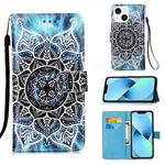 For iPhone 15 Colored Drawing Pattern Plain Weave Leather Phone Case(Undersea Mandala)