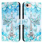 For iPhone SE 2024 Colored Drawing Pattern Plain Weave Leather Phone Case(Tower Butterfly)