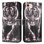 For iPhone SE 2024 Colored Drawing Pattern Plain Weave Leather Phone Case(Black And White Tiger)