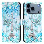 For iPhone 17 Pro Colored Drawing Pattern Plain Weave Leather Phone Case(Tower Butterfly)