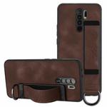 For Xiaomi Redmi 9 Wristband Holder Leather Back Phone Case(Coffee)