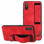 For Xiaomi Redmi 9A Wristband Holder Leather Back Phone Case(Red)
