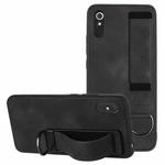 For Xiaomi Redmi 9A Wristband Holder Leather Back Phone Case(Black)