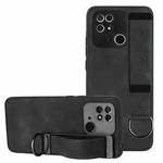 For Xiaomi Redmi 10C Wristband Holder Leather Back Phone Case(Black)