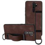 For Xiaomi Redmi Note 8 Pro Wristband Holder Leather Back Phone Case(Coffee)