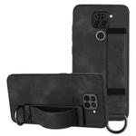 For Xiaomi Redmi Note 9 Wristband Holder Leather Back Phone Case(Black)