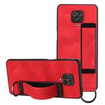 For Xiaomi Redmi Note 9 Pro Wristband Holder Leather Back Phone Case(Red)