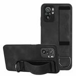 For Xiaomi Redmi Note 10 Wristband Holder Leather Back Phone Case(Black)