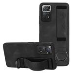 For Xiaomi Redmi Note 11 Wristband Holder Leather Back Phone Case(Black)