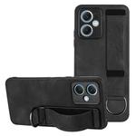 For Xiaomi Redmi Note 12 4G Global Wristband Holder Leather Back Phone Case(Black)