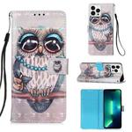 For iPhone 15 Pro Max 3D Painting Horizontal Flip Leather Phone Case(Grey Owl)