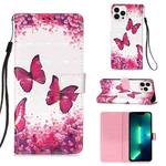 For iPhone 15 Pro Max 3D Painting Horizontal Flip Leather Phone Case(Rose Butterfly)