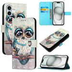 For iPhone 16 Plus 3D Painting Horizontal Flip Leather Phone Case(Grey Owl)