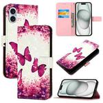 For iPhone 16 Plus 3D Painting Horizontal Flip Leather Phone Case(Rose Butterfly)