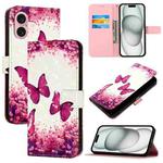 For iPhone 16 3D Painting Horizontal Flip Leather Phone Case(Rose Butterfly)