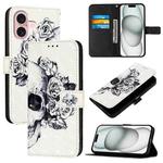 For iPhone 16 3D Painting Horizontal Flip Leather Phone Case(Skull)