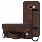 For Samsung Galaxy S8+ Wristband Holder Leather Back Phone Case(Coffee)